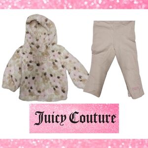 Juicy Couture Baby Girl 2 Piece Faux Fur Hooded Top and Legging Set- Size 12 mo.
